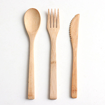 Logo OEM tự nhiên xách tay Du lịch muỗng nĩa bằng gỗ dao gỗ tre Bộ dao kéo đồ dùng phẳng cho nhà bếp