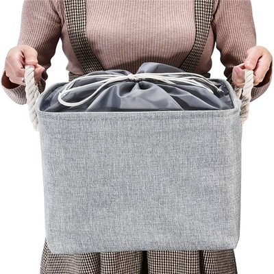 Giỏ lưu trữ vải lanh có thể thu gọn với tay cầm bằng dây bông cho đồ chơi