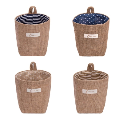 4 Gói Túi Lưu Trữ Treo Tường Vải Lanh Cotton Giỏ Đựng Đồ Gia Đình Có Thể Gập Lại