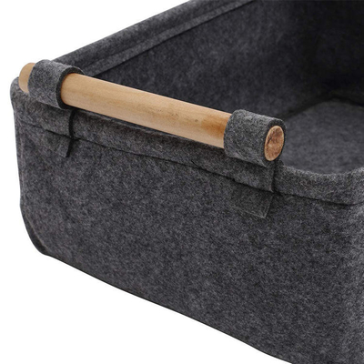 Giỏ đựng đồ bằng nỉ 3mm cho thú cưng có tay cầm bằng gỗ