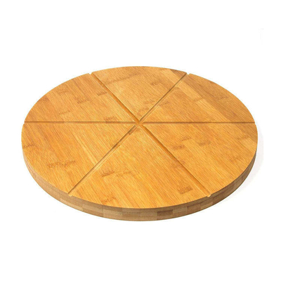 Thớt tre hình tròn 25cm chia khay pizza bằng bánh xe cắt