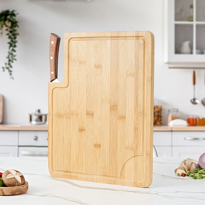 Thớt cắt khối tre hữu cơ cực lớn với giá đỡ dao và rãnh