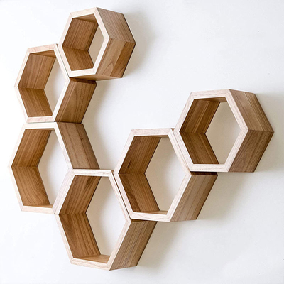 Lưu trữ Paulownia Cửa hàng gỗ Hexagon Rack trang trí Độ cứng cao