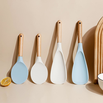 Nhà bếp không dính đồ dùng silicone Spatule với tay cầm gỗ
