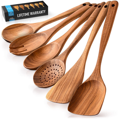 Không dính Bambu Spatula gỗ Nhà bếp nấu ăn 6 mảnh