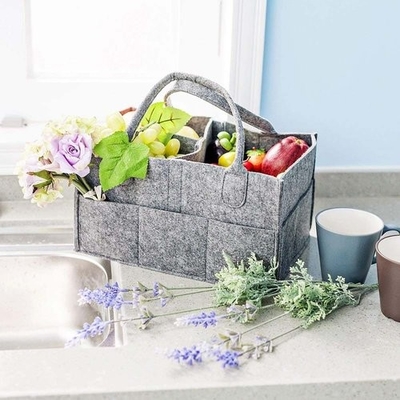 Giỏ lưu trữ vải nỉ có thể gập lại màu xám Polyester có ngăn