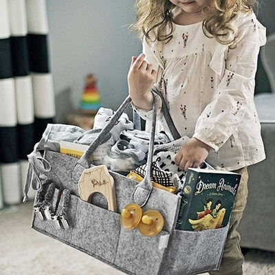Giỏ lưu trữ vải nỉ có thể gập lại màu xám Polyester có ngăn